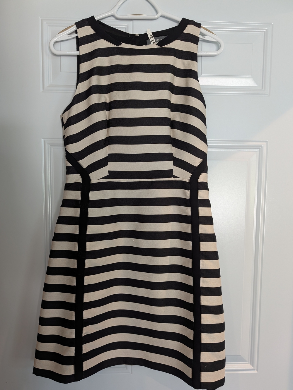 Marcs Striped Black and Cream Sleeveless A-Line Dress